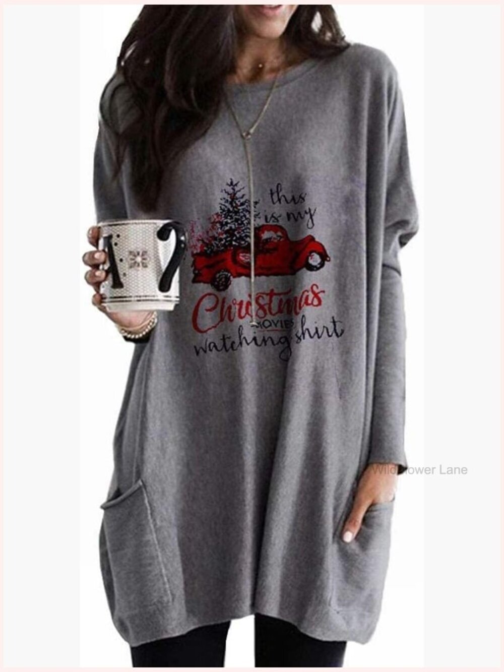 Christmas Movie Watching Shirt Long Sleeve Tunic with Pockets